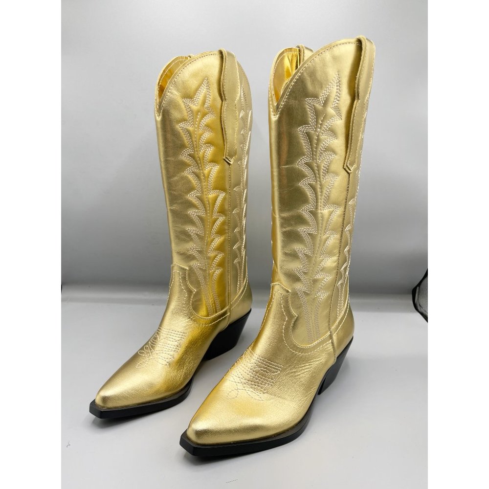 NEW Steve Madden Metallic Gold Western Heeled Cowboy Boots